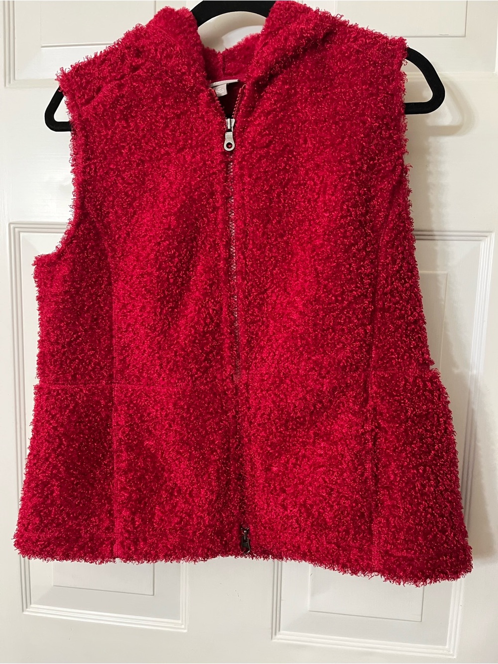 J Jill Shepa Red Hooded Vested Sz M, CabinCore, Holiday Festive, Casual Comfort